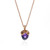 An image of a new Luca Carati women's pendant necklace with a rose gold chain shown at a straight-on angle and a medium distance. The pendant features a large, faceted purple amethyst gemstone, set in rose gold with small round cut diamonds encircling the top where the piece connects to the chain. The pendant dangles elegantly against a white background.