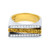 An image of a Salvini women's ring with diamonds and yellow sapphire. The ring is photographed from a top-down perspective against a white background, showing the design in full view. The upper half of the band is yellow and white gold, set with a row of clear, round-cut diamonds, while the lower half is gold-toned with a row of yellow sapphire. The ring is positioned centrally in the frame, with a close-up shot that focuses on the sparkling details of the gemstones and diamonds.