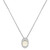 An image of a Rachel Koen women's pendant necklace with diamonds and pearl. The necklace features a central round gemstone surrounded by a halo of small round cut diamonds, showcased on a white gold chain. The pendant is centered and displayed at a frontal angle, providing a clear view of its design. The image is shot from a medium distance, allowing the entire length of the necklace to be visible against a neutral background.