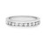 An image of a Rachel Koen brand wedding ring for women, featuring a band of diamonds. The ring is presented in a close-up, horizontal view against a white background. The diamonds are set in a single row around the circumference of the ring, which is positioned centrally and fills the frame. The ring is angled to show the diamond-encrusted top facing the viewer, while the bottom part of the band is slightly obscured due to the angle, implying a three-dimensional perspective. The image is taken from a medium distance, allowing clear visibility of the diamonds' facets and the ring's shiny platinum band.The ring is preowned in a great condition. 