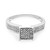 An image of a Rachel Koen brand women's ring with diamonds, presented in a close-up top view showcasing the central square setting with multiple round cut smaller diamonds and the band partially encrusted with diamonds, against a white background. The ring is angled slightly to the left, enabling a clear view of the top and side of the band. The ring is pre-owned in a great condition. 