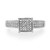An image of a Rachel Koen brand women's ring with diamonds, showcasing a close-up, top-down view. The ring features a prominent square setting filled with multiple small round cut sparkling diamonds at the center. The band is adorned with two rows of smaller diamonds on each side, extending halfway around the band. The ring is displayed against a white background, highlighting its intricate details and the reflective quality of the diamonds. The angle provides a clear view of the ring's design and craftsmanship.The ring is pre-owned in a great condition. 