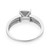 An image of a Rachel Koen brand women's ring with diamonds, viewed from a top-down angle highlighting the ring's setting. The polished white gold band splits to support a central diamond setting, which is not occupied by a stone in this view. The distance is close enough to showcase the detailed craftsmanship and the multiple smaller diamonds encrusted within the upper part of the band.The ring is pre-owned in a great condition. 