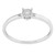 An image of a Bliss by Damiani brand women's engagement ring with diamonds. The ring is displayed in a close-up, centered view on a white background, highlighting its design and stones. The band is polished white gold, and it tapers slightly towards a central round diamond surrounded by smaller diamonds, creating a halo effect. The setting is elevated, allowing light to enhance the brilliance of the stones. The angle of the photo is a front-facing view that shows the ring's profile, focusing on the detail of the diamond setting.