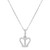 An image of a Bliss by Damiani pendant necklace designed for women, featuring a crown pendant. The necklace is captured at a front-facing angle against a white background, showcasing the pendant at the center. The pendant has a unique design resembling a crown with a studded round sparkling diamond. The white gold chain itself is composed of square-shaped links that glint with a silver sheen, suggesting a fine quality and craftsmanship. The image is taken from a medium distance, allowing for a clear view of the necklace's details while maintaining a focus on the pendant.