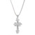 An image of a Rachel Koen women's pendant necklace with diamonds, displayed against a white background. The necklace features a sparkling diamond-encrusted pendant in a unique cross design, suspended from a diamond-studded chain. The pendant is positioned centrally and shown from a frontal angle, with the chain extending upwards towards the edges of the frame, suggesting a close-up view that focuses on the intricate details of the diamonds and the craftsmanship of the piece.