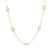 An image of a Rachel Koen women's seven quartz necklace, shown in a close-up, front-facing view. The necklace features a delicate gold chain with evenly spaced quartz accents. The gemstones are encased in yellow gold, and the necklace is positioned against a white background, with the chain creating a soft, wavy line that showcases the sparkling stones at different angles to catch the light.