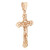 The left view of the crucifix pendant shows a filigree design with a Jesus motif on top of the cross in yellow gold without a chain.