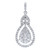 An image of a Rachel Koen women's necklace with diamonds, shown from a front-facing view with a close-up angle. The necklace features a pear-shaped halo cluster drop pendant with an intricate design of smaller diamonds encircling a larger cluster of diamonds, all set in a sparkling white gold. The pendant is suspended by a small, diamond-encrusted loop, allowing for attachment to a chain. The photograph is taken against a white background, highlighting the brilliance and details of the diamonds and metalwork.