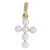 An image of a Rachel Koen brand necklace for women, featuring a petite yellow gold pendant in the shape of a cross with six pearls. The pendant is displayed against a plain white background, shown in a close-up front view, with the pendant oriented vertically and the clasp at the top.
