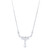 An image of a women's 18k white gold necklace by Rachel Koen, featuring a symmetrical design with diamonds. The necklace is displayed from a front-facing angle, centered, and captured at a close distance. It showcases a V-shaped arrangement of round and carre diamonds, leading to a larger pear-shaped diamond pendant at the bottom. The overall design is elegant and sophisticated, emphasizing the brilliance of the diamonds against a white background.
