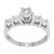 An image of an engagement white gold ring with diamonds, designed for women by Rachel Koen. The ring is shown from a front angle, capturing the central round cut diamond prominently held in a prong setting, with smaller diamonds set along the band on each side. The image is taken at a close distance, highlighting the intricate details and sparkling facets of the diamonds.