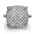 An image of a women's Bottega Veneta ring featuring a square-shaped head encrusted with numerous small diamonds. The ring is shown from a front-facing angle, positioned centrally, and captured at a close distance, highlighting the intricate detailing and sparkle of the diamonds.