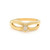An image of a women's yellow gold engagement ring by Rachel Koen, featuring a marquise-cut diamond set in the center. The ring is positioned upright and viewed from a slightly elevated angle, showcasing its elegant band design with a bow-like shape. The image is taken at a close distance, highlighting the shiny gold finish and intricate detailing around the diamond.