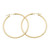 An image of two yellow gold hoop medium earrings without stones, designed for women by Rachel Koen. The earrings are positioned side by side, slightly overlapping, and captured from a front-facing angle. The image is taken from a close-up distance, highlighting the smooth, polished surface of the hoops.