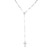 An image of a Rachel Koen unisex adult 14k white gold necklace without stones, viewed from a straight-on angle. The necklace is centered in the frame, showcasing its beaded chain with a detailed cross pendant at the end. The photograph captures the necklace at a close distance, highlighting the intricate design of the beads and the pendant. Excellent pre-owned condition. 