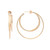 An image of a pair of women's three row hollow hoop 14k yellow gold earrings without stones by Rachel Koen. The earrings are shown from two angles: the left earring is positioned side-on, displaying its slim profile, while the right earring is front-facing, highlighting its circular design. The image captures the earrings at close range against a plain background, emphasizing their elegant, minimalist appearance.Excellent pre-owned condition. 