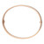 An image of a Cartier unisex adult love bracelet without stones in rose gold, positioned vertically and slightly angled to the right. The image is taken from a close distance, showcasing the bracelet's smooth, polished surface and slender design. The bracelet appears circular with a clasp visible on the side. Excellent preowned condition.