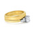 An image of an engagement ring with diamonds, designed for women by Rachel Koen. The ring is positioned at a three-quarter angle, showcasing its dual-tone band and diamond setting. The gold band is visible with "18K" markings, and the diamonds are prominently displayed in a prong setting. The image is taken at a close distance, highlighting the intricate details of the ring's craftsmanship.Excellent pre-owned condition. 