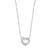An image of a Cartier necklace for women, featuring a chain and a heart-shaped pendant without stones in white gold. The necklace is positioned centrally, viewed from a straight-on angle at a close distance, highlighting the intricate design of the pendant.