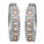An image of a pair of women's Damiani earrings adorned with diamonds. The earrings are positioned vertically and are shown from a front-facing angle, allowing a close-up view of the intricate design in white gold. Each earring features two rows of small, round diamonds set in white gold, with a central line of square diamond settings bordered by rose gold, providing a contrasting accent. The image captures the luxurious detail and craftsmanship of the jewelry.
