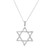 An image of a Rachel Koen women's necklace featuring a diamond-studded Star of David pendant in white gold. The necklace is centered and displayed from a front-facing angle against a plain white background. The pendant hangs symmetrically from a delicate chain, with the camera positioned at a moderate distance to capture the entire necklace in clear detail.