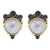 An image of a women's jewelry set by Stephen Dweck, featuring two earrings. Each earring is designed with a large central pearl surrounded by smaller round amethyst in a yellow gold setting. The earrings are positioned side by side, viewed from the front at eye level, filling the frame with a clear and detailed close-up. Its excellent pre-owned condition. 