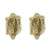 An image of a jewelry set with gemstones by Stephen Dweck, designed for women. The photograph shows a close-up view of the back of two intricately detailed gold earrings. The earrings are positioned side by side, slightly angled to the left, highlighting the ornate scrollwork and secure clasp mechanism. The image captures the earrings from a short distance, focusing on their craftsmanship and design elements. Its excellent pre-owned condition. 