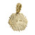 An image of a women's jewelry set by Stephen Dweck, featuring an intricately designed pendant. The pendant is positioned upright and captured from a slightly elevated angle, showcasing its detailed, embossed patterns and textured edges. The photograph is taken at close range, highlighting the craftsmanship and fine details of the yellow gold metalwork.Its excellent pre-owned condition. 