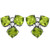 An image of a pair of women's earrings by Rachel Koen, featuring a symmetrical arrangement of green peridot gemstones and round diamonds. Each earring is designed with four cushion-cut peridot gemstones forming a clover shape, accented by small round diamonds clustered at the center in white gold. The earrings are displayed from a front angle, providing a clear and detailed view of the intricate design and vibrant colors. The image is taken at a close distance, emphasizing the gemstones' facets and the sparkle of the diamonds. Great preowned condition.