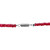 An image of a Rachel Koen women's necklace with vibrant red gemstones. The necklace is positioned horizontally, showcasing the clasp at the center. The gemstones are round and faceted, strung closely together on either side of the silver-toned clasp. The image is taken from a straight-on angle at a close distance, emphasizing the texture and color of the gemstones and the design of the clasp.