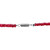 An image of a Rachel Koen women's necklace with vibrant red gemstones. The necklace is positioned horizontally, showcasing the clasp at the center. The gemstones are round and faceted, strung closely together on either side of the silver-toned clasp. The image is taken from a straight-on angle at a close distance, emphasizing the texture and color of the gemstones and the design of the clasp.