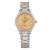 An image of a women's unworn TUDOR Style 34mm wristwatch taken from a front-facing angle at close distance. The watch features a two-tone stainless steel and gold bracelet and a champagne dial with a date indicator located at the 3 o'clock position. The watch hands and hour markers are clearly visible, highlighting the elegant design.
