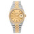 An image of a pre-owned men's Rolex Datejust 36mm 18k Yellow Gold Steel Champagne Dial Men Watch 16233, displayed from a front view at a close angle. The watch features a two-tone metal bracelet in stainless steel and gold, with a gold bezel. The dial is gold with a date indicator at the 3 o'clock position and luminous hands.