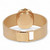 An image of a pre-owned Patek Philippe unisex wristwatch. The watch is positioned with its back facing the viewer, showcasing the closed clasp and textured yellow gold band. The angle is slightly above and from behind, providing a clear view of the back of the watch case and the intricate mesh pattern of the bracelet. The photograph is taken at a close distance, emphasizing the details of the watch's design.