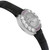 An image of a pre-owned Audemars Piguet women's wristwatch positioned at a slight angle, showcasing the watch face and part of the strap. The watch has a round MOP dial surrounded by sparkling diamonds and purple gemstones. The black leather strap is partially visible. The image captures the watch from a close-up perspective, highlighting its elegant details and luxurious design.