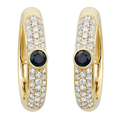 Round Cut Blue Sapphire 0.39Ctw & Diamond 0.79Ctw Hoop