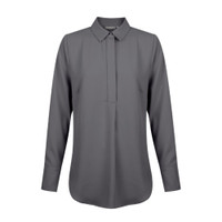 Charcoal women's long sleeve blouse with collar and button placket.
