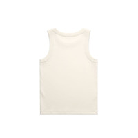 A plain cream organic rib tank top with a sleeveless design and a simple back. It features a small logo.