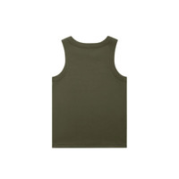 An olive green organic rib tank with a sleeveless design, featuring a plain back and minimal stitching details.