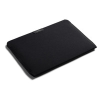 A black laptop sleeve with a slim design and a branding logo, suitable for a 16" laptop.