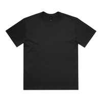 A plain black T-shirt featuring a crew neck and short sleeves, with a logo on the label.
