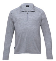 A grey men's Merino zip pullover with a quarter zip and long sleeves, featuring a logo on the side.