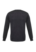 A dark grey men's pullover sweater featuring long sleeves and a simple design at the back. It has a logo.