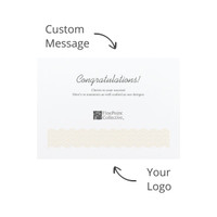 A white card featuring a wave pattern, with space for a custom message and a logo.