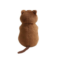 A brown quokka plush toy viewed from the back, featuring rounded ears and a small tail.