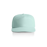 A mint green cap with a rounded brim and an adjustable strap at the back. Features a logo on the front.