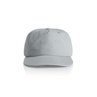 A light green cap with a curved brim and an adjustable strap, featuring a logo on the front.