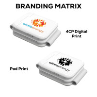 A magnetic wireless charging kit in white with a branding logo, featuring two printing options displayed.