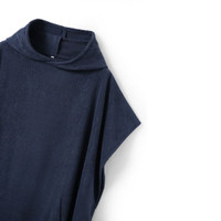 Navy blue terry cloth hooded towel poncho for adults.